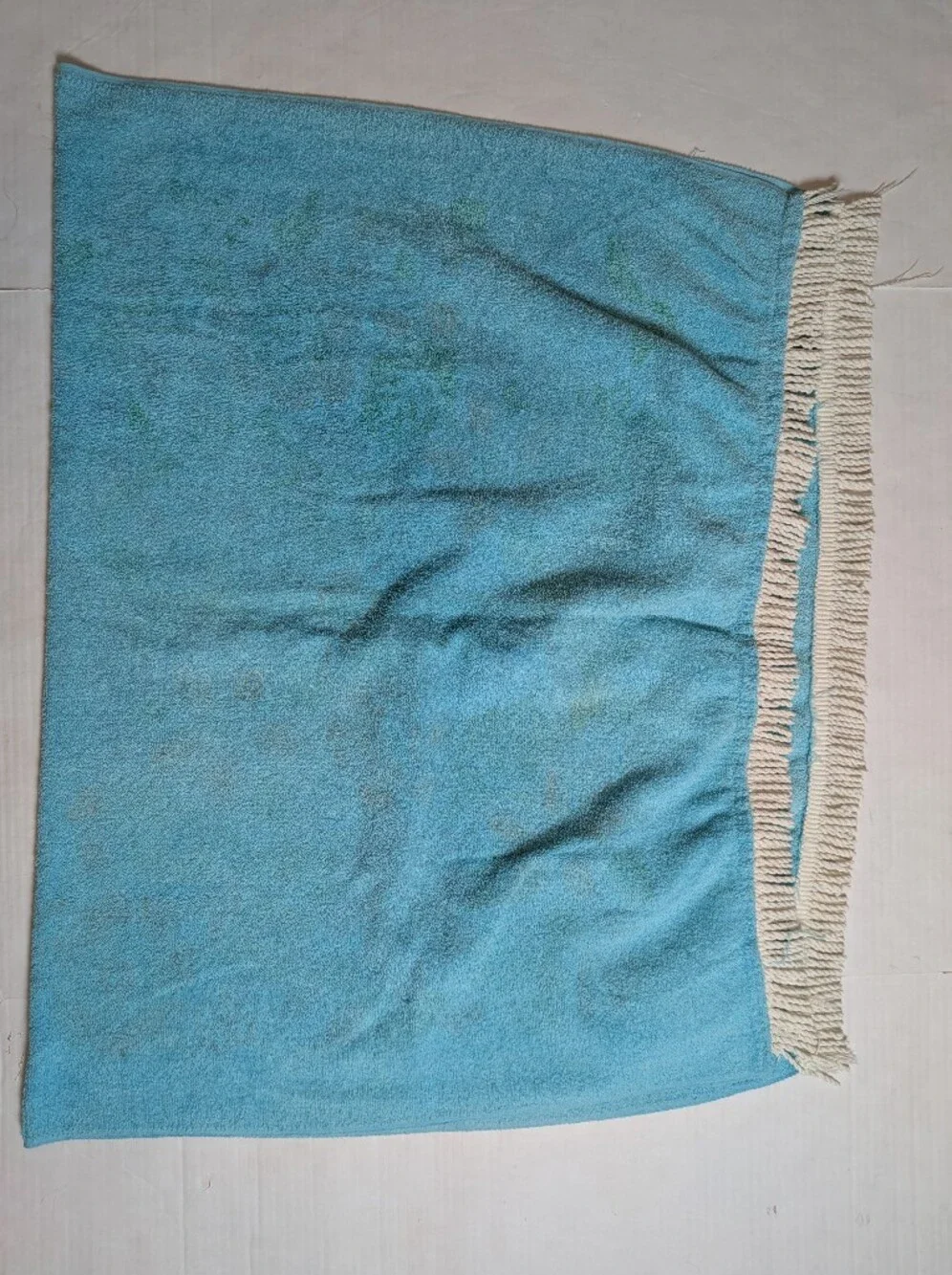 Vintage Bath Beach Towel Turquoise Flowers & Fringes